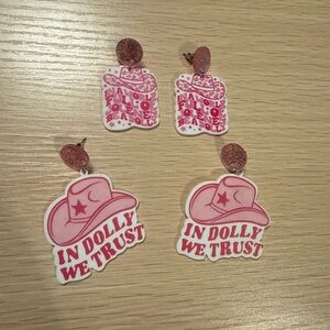 Pink 'In Dolly We Trust' Earrings